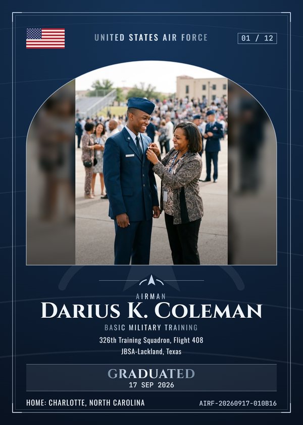 Front of an example CardMyService card