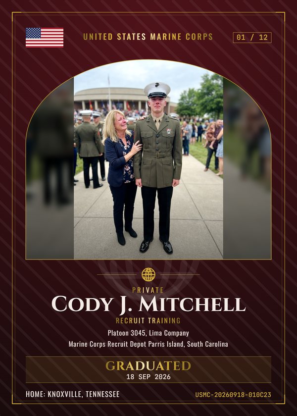 Front of an example CardMyService card