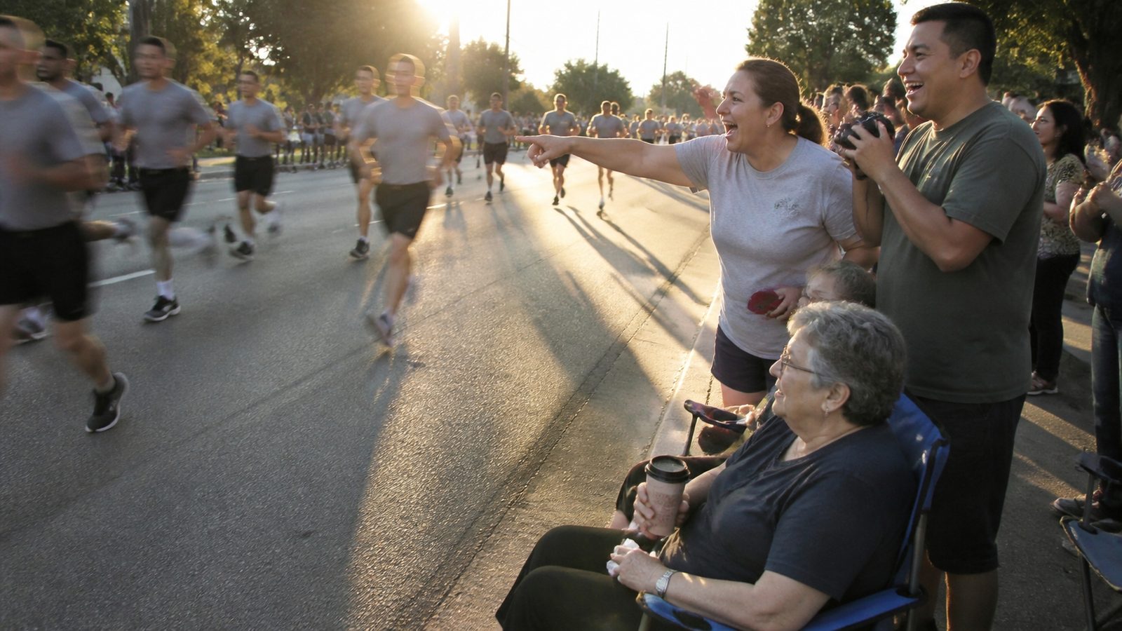 Families cheering the Airman's Run at Lackland